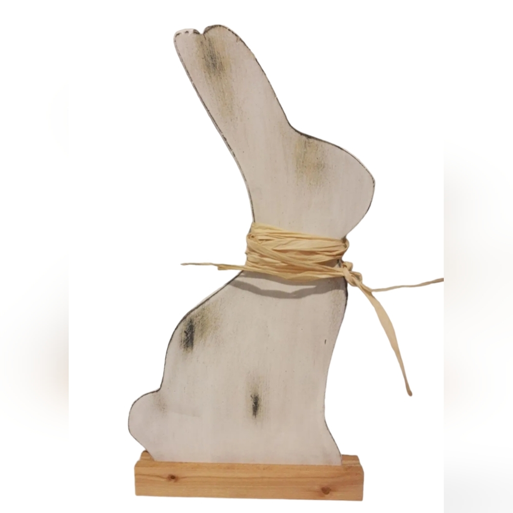 Birch Wood Farmhouse Easter Bunny Table Decor Rabbit  Centerpiece In Stand